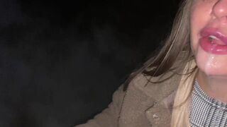 A guy  made me suck his cock at the park and then do a public cum walk - 7 image