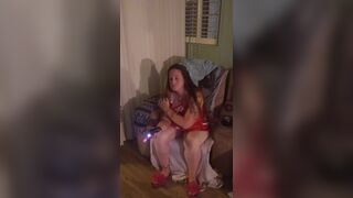 Cute girl takes off her panties and Mini dress