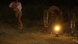 She flashes her trimmed Asian pussy for him to eat it and cumshot on it