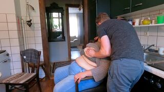 Kitchen Bang of Chubby German Milf with huge busty Tits Fucked and Chreampie by inexperienced Men in Pussy after sucking my Dick