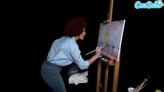 Big Tits MILF Ryan Keely Cosplay As Bob Ross Gets Horny During Painting Tutorial