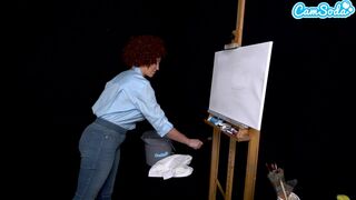 Big Tits MILF Ryan Keely Cosplay As Bob Ross Gets Horny During Painting Tutorial
