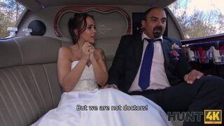 HUNT4K. Excited girl in wedding dress fools around not with future hubby