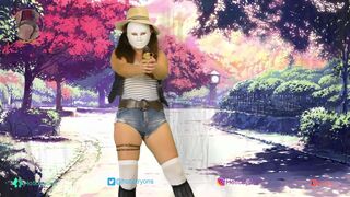 Strip tease with anime style clothes nip slips and pussy slip