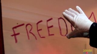 Busty blonde milf with a very nice rack and cute face sucks a big cock behind the curtain