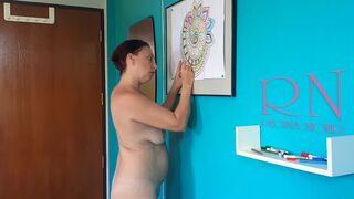 Indian nudist painting Indian pattern - Mandala. Relax music. Naked art workshop. Scene 6