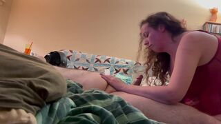 Busty back & butt rub plus blowjob while watching TV with my voluptuous vixen