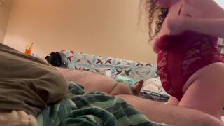 Busty back & butt rub plus blowjob while watching TV with my voluptuous vixen