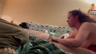 Busty back & butt rub plus blowjob while watching TV with my voluptuous vixen