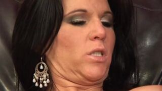 MILF gets her shaved pussy fucked by a inexperienced stud indoors