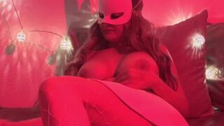 Hot busty milf Alexis Love masturbates with toys in red light