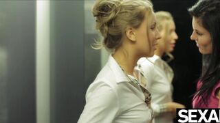 Watch these stunning girls have hot lesbian sex in an elevator