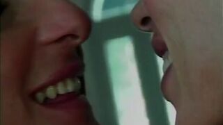 Horny lesbian chick moans as her tight pussy is licked on a bed