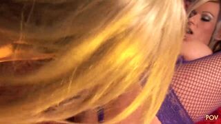 Superstar big tit blonde lesbians share a mutually pleasing lesbian pussy dildo fuck