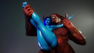 Monster Huge cock of this Minotaur perfectly stretches the pussy of this Blue skinned babe