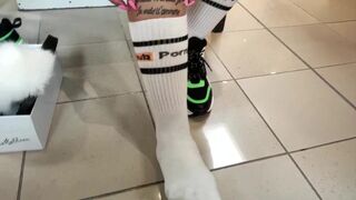 She tries on some clothes she has the covid and then she sucks a dick