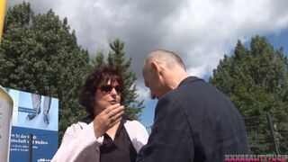 Horny matured boosty brunette fuck with stranger, taking cum on tits