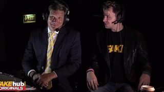 FAKEhub Redhead Teen and Ebony MILF teacher share a cock