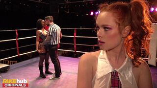 FAKEhub Redhead Teen and Ebony MILF teacher share a cock