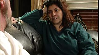 Inexperienced babe pays the bills by fucking with mature blonde on camera for first time