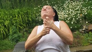 Tarablee Hotz- cooling off in the rain on a hot day. My wet t-shirt barely conceals my big tits. - 2 image