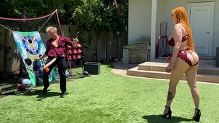 Big Ass Redhead Milf Plays Dick Ball With Step Son's Huge White Cock