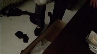 Red-haired slut was screwed by two vicious old men