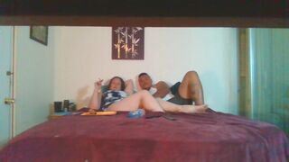 Sexy busty milf smoking while guy slides his hands up her skirt and plays with her pussy