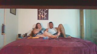 Sexy busty milf smoking while guy slides his hands up her skirt and plays with her pussy