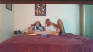 Sexy busty milf smoking while guy slides his hands up her skirt and plays with her pussy