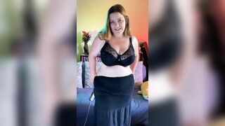 Edging Orgasms with WeVibe plus Hitachi - Black Dress Striptease - BBW 38G Torpedo Tits and G-string - Plus Size Model