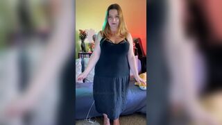 Edging Orgasms with WeVibe plus Hitachi - Black Dress Striptease - BBW 38G Torpedo Tits and G-string - Plus Size Model