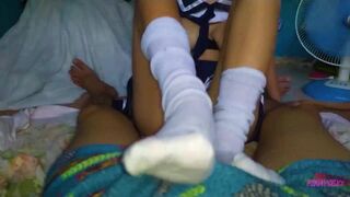 Pinay Student Fucked While Wearing Dirty Stockings FootJob Too Much Blown Semen