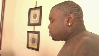 Horny black stud banging two sexy white babes after getting BJ