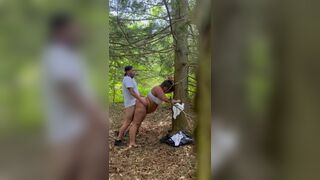 Horny milf gets fucked while on a hike in the woods