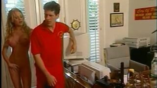 Sexy blonde with amazing tits bounces on a long hard cock