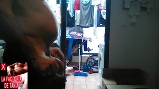 He fucks his stepmom in the kitchen and gives her from behind