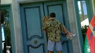 Blonde beauty grabs her large tits while getting her wet pussy eaten and fucked