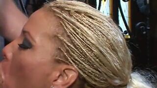 Hot blonde Latin slut opens wide and sucks on a throbbing cock