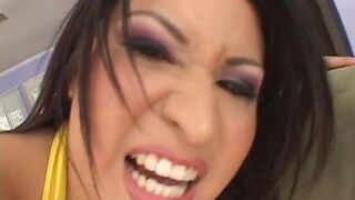 Horny stud with huge dick bangs sexy babe hard on the couch