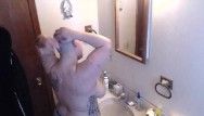 Bbw recent head shave and shower voyeur